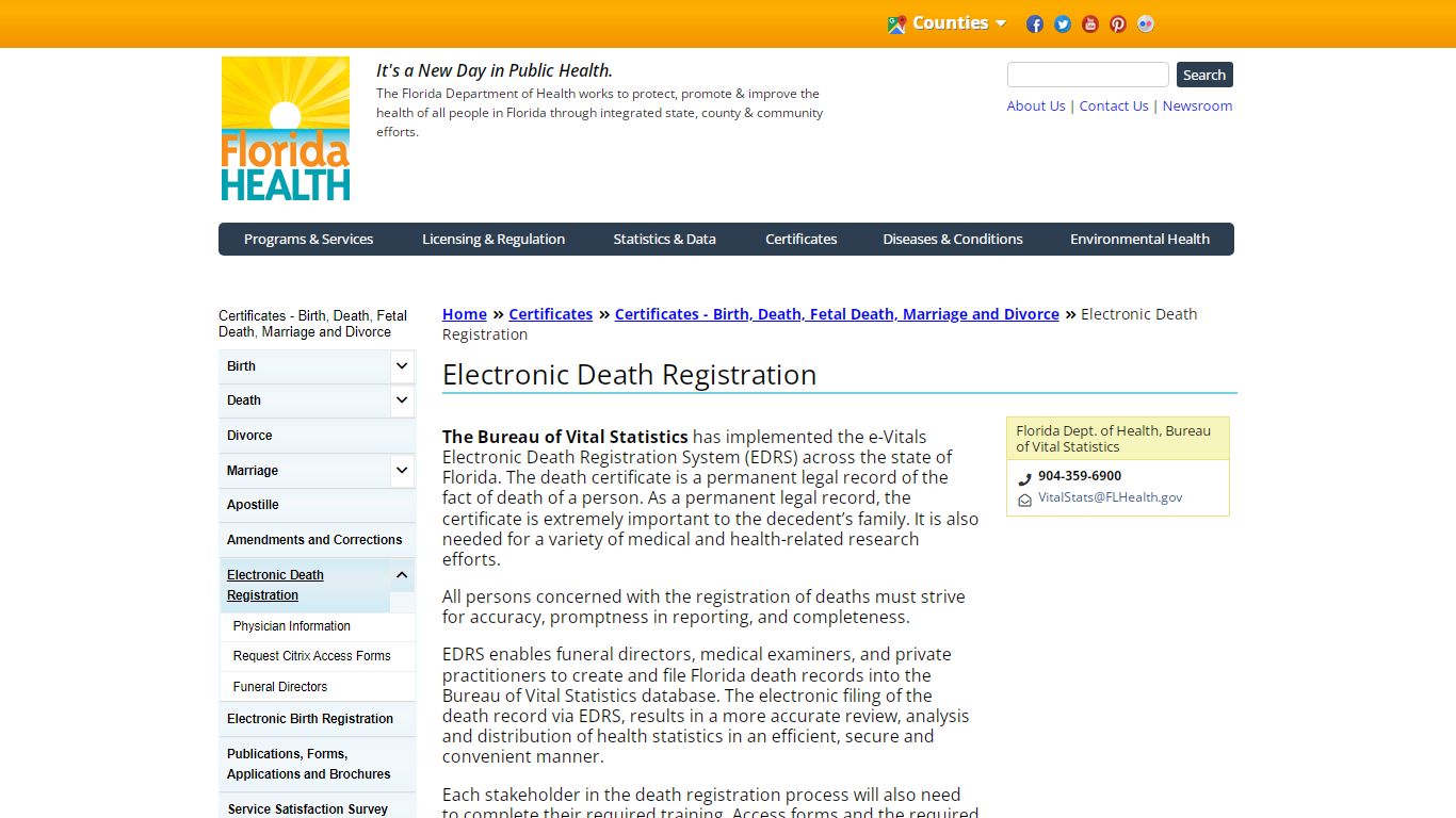 Electronic Death Registration | Florida Department of Health